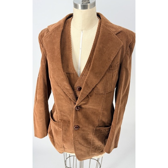 Other - Vintage 1970s Sears Corduroy Blazer & Vest Set 38R  Sport Coat  Academia Retro